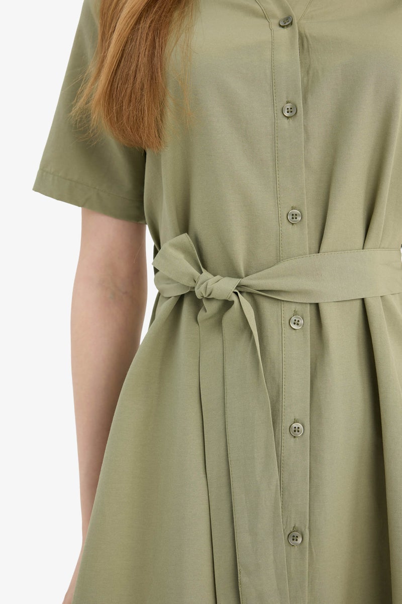 DeFacto Green Woman A Cut Shirt Collar Poplin Batwing Dress Casual - Image 4